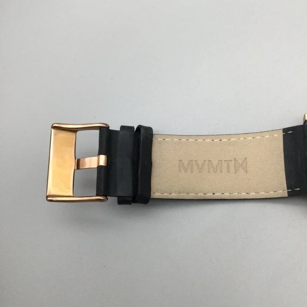 MVMT Watch Men 45mm Rose Gold Black Dial Date Leather Band New Battery